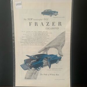 Vintage 1950 Frazer Handcrafted Frazer Vagabond Ad Advertisement